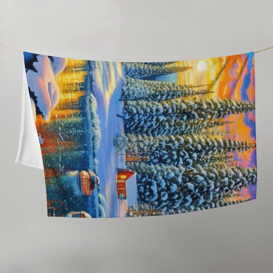 Scenic Snowy Tree-Lined Lake Throw Blanket product image (10)