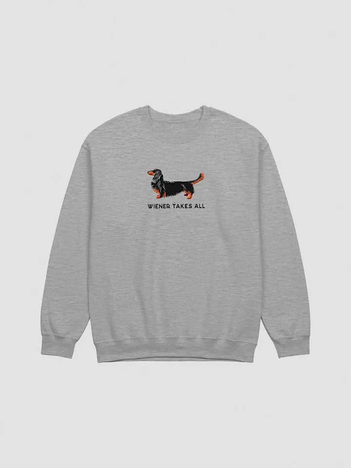 Wiener Takes All Sweatshirt (Embroidered) of a Longhaired Dachshund(Black & Tan) product image (10)