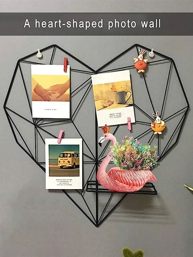 Grid panel, photo wall display in heart shape, metal mesh wall decor, multipurpose hanging product image (1)