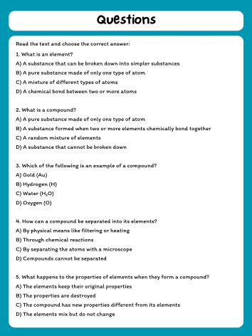 Elements and Compounds Reading Comprehension Passage & Questions product image (2)