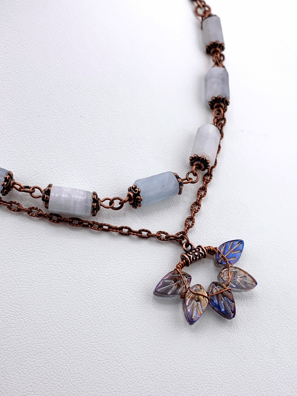 Blue Copper Leaves Necklace and Earrings Set product image (2)