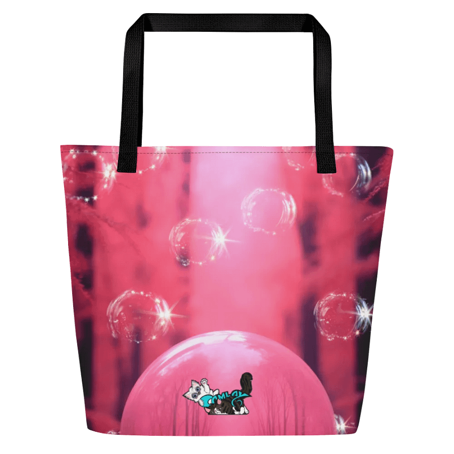 Bubble Pink All-Over Print Large Tote Bag w/ Pocket : Luigi & Ariel Logo product image (3)