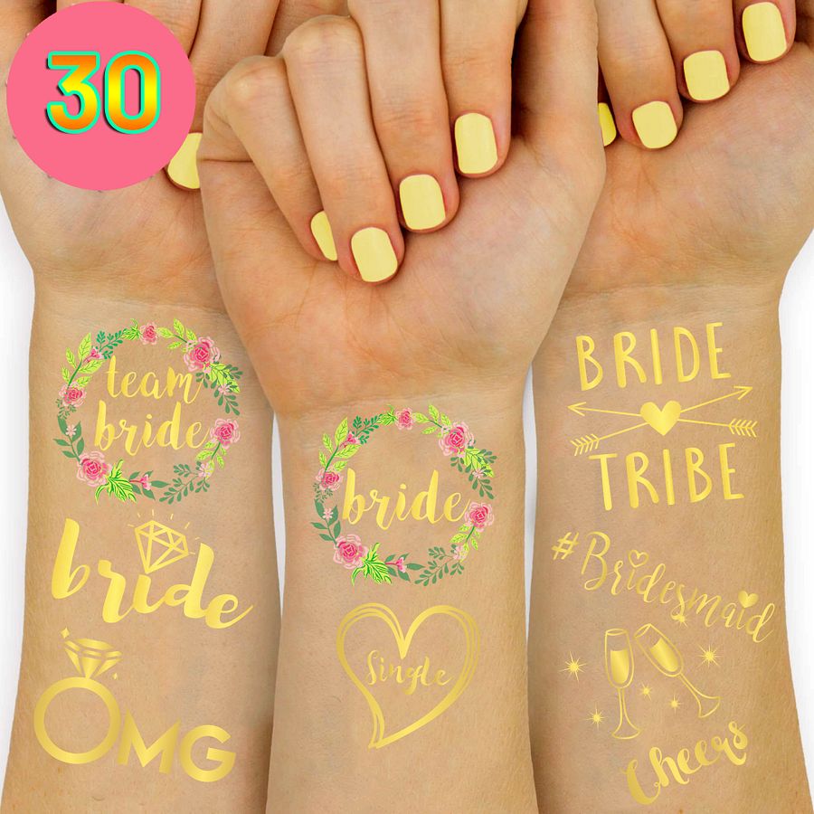 30 Pack Bride Tribe Metallic Gold Foil Bachelorette Party Tattoos: Pack A product image (5)