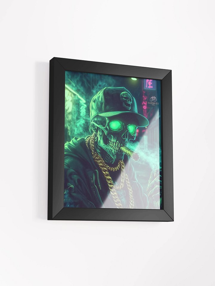 Glow Up Smoke” Framed Skeleton Poster – Neon Stoner Art for Homes, Mancaves, Dispensaries & Lounges product image (11)