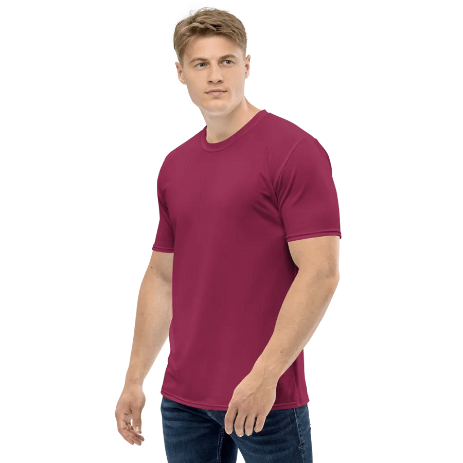 Plain Dark Red True Summer Men's Crewneck Polyester Heavyweight Premium T-Shirt by Treasure Pie product image (5)