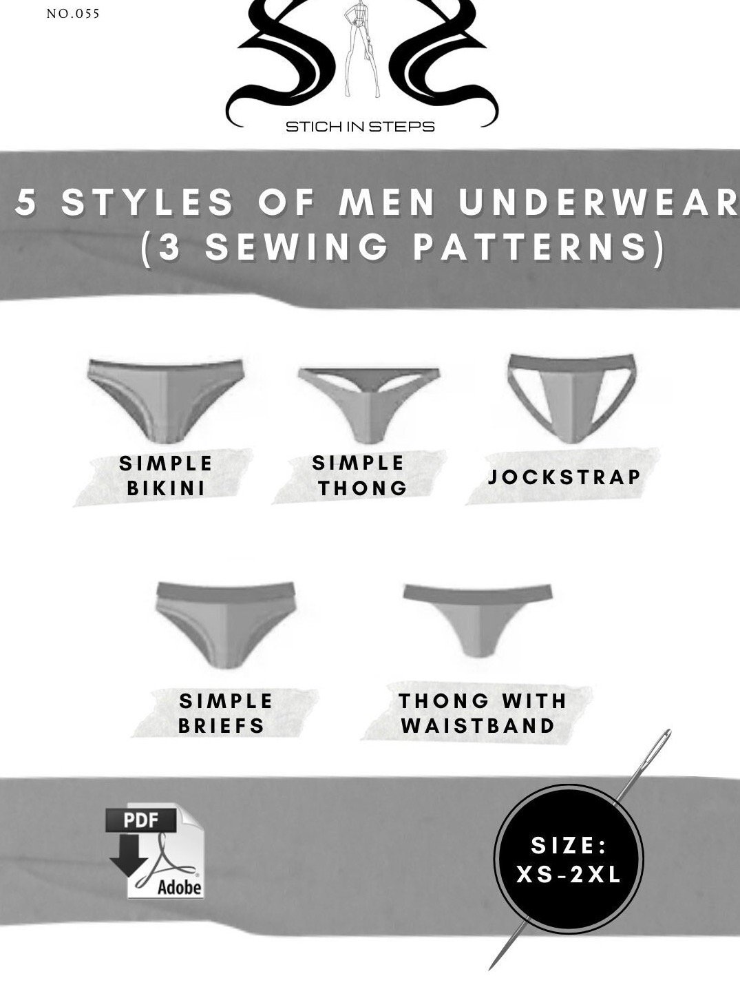 A set of Men’s underwear Sewing Patterns (briefs, bikini, thong, jockstrap) product image (1)