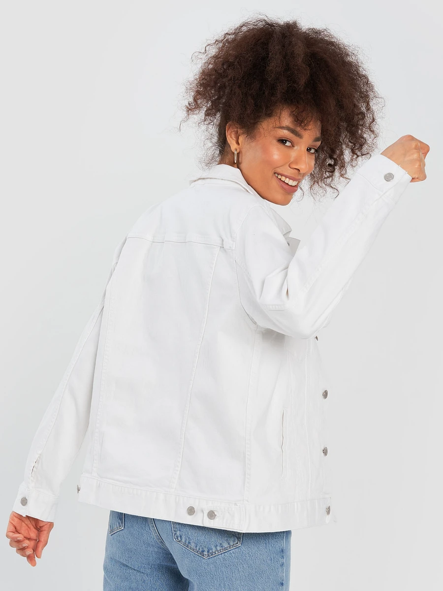 Embroidered unisex white denim jacket reset the system product image (3)