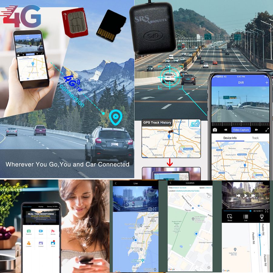 SRS ABSOLUTE 4CH 4G Smart 360° Dash Cam| Android| ADAS DMS| 24x7 Remote Audio/Video/GPS Monitor/Call/SOS| BT WIFI HotSpot|Motion/G-Sensor| Maps-Apps-PlayStore MicroSD Support|Steering Control|Rev Park product image (8)