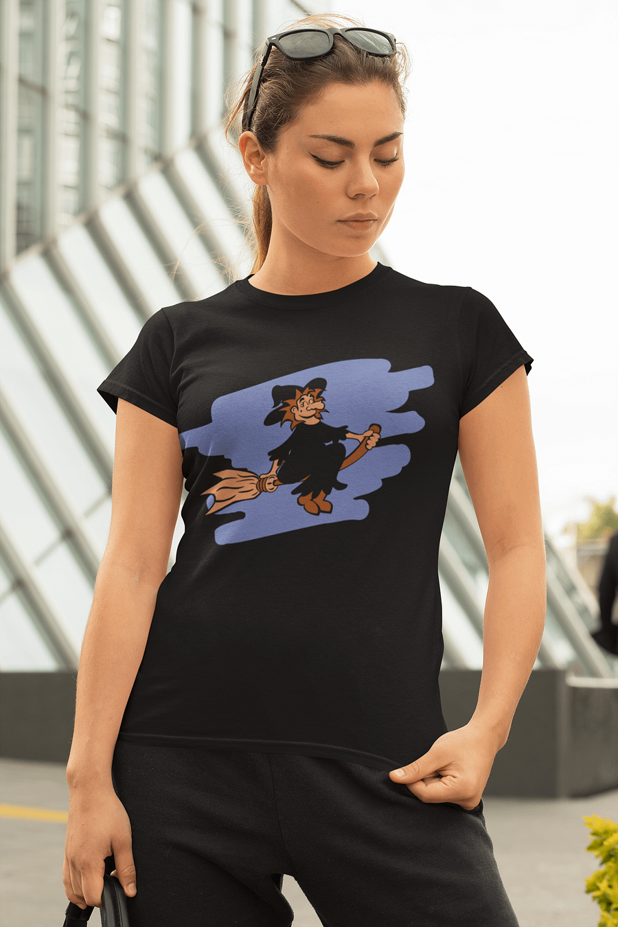 Witch Riding a Broom Halloween Tee product image (1)