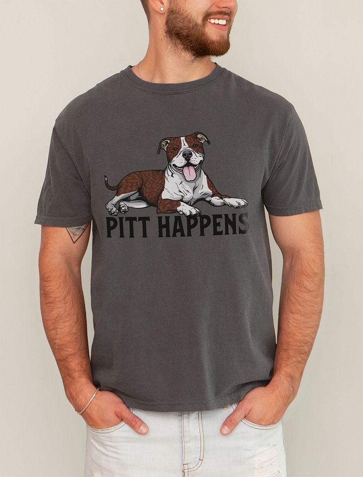 Pitt Happens T-Shirt of a Pitbull Terrier (Brindle) | Funny T-Shirt for Pittie and Staffy Paw-rents product image (21)