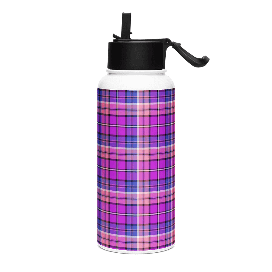 Bright Purple, Pink and Blue Plaid Water Bottle product image (2)