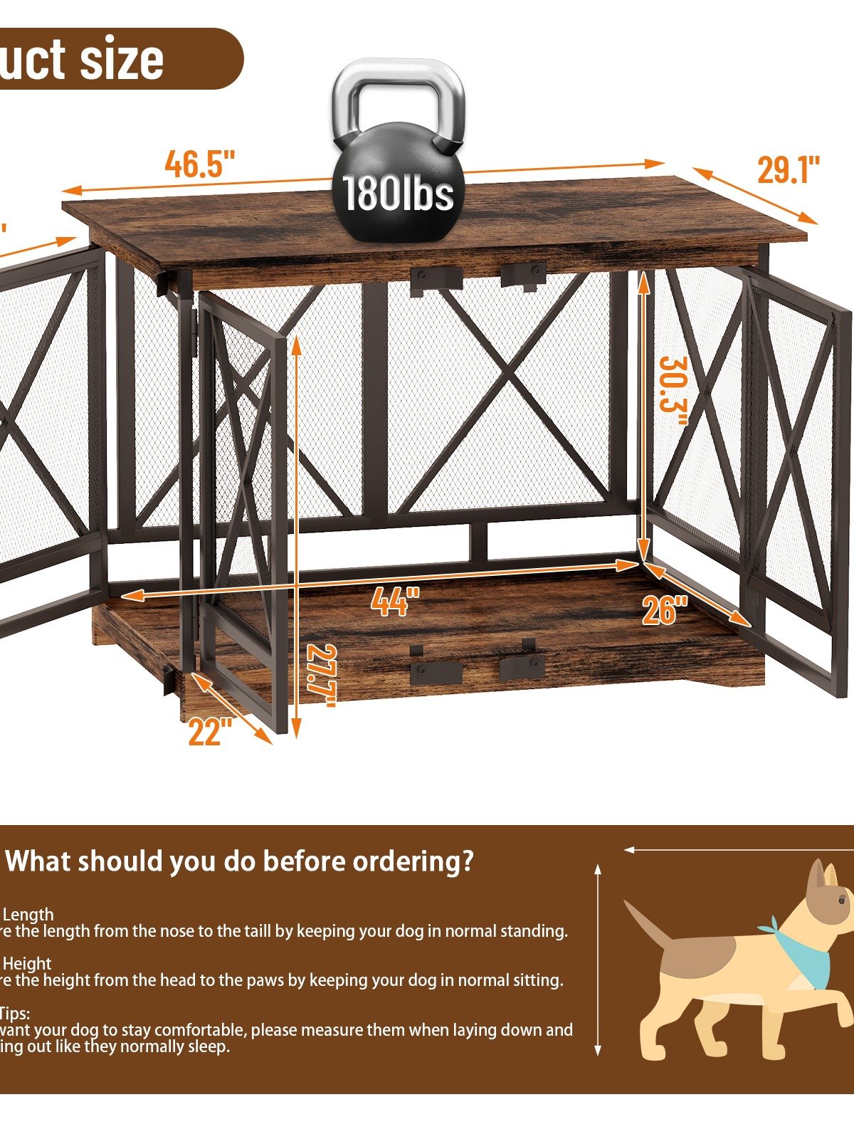 48 inch Extra Large Dog Crate Furniture,Double Door Indoor Kennel,End Side Table Wooden Dog Crates,Anti-Chew Anti-Escape, Wood product image (2)