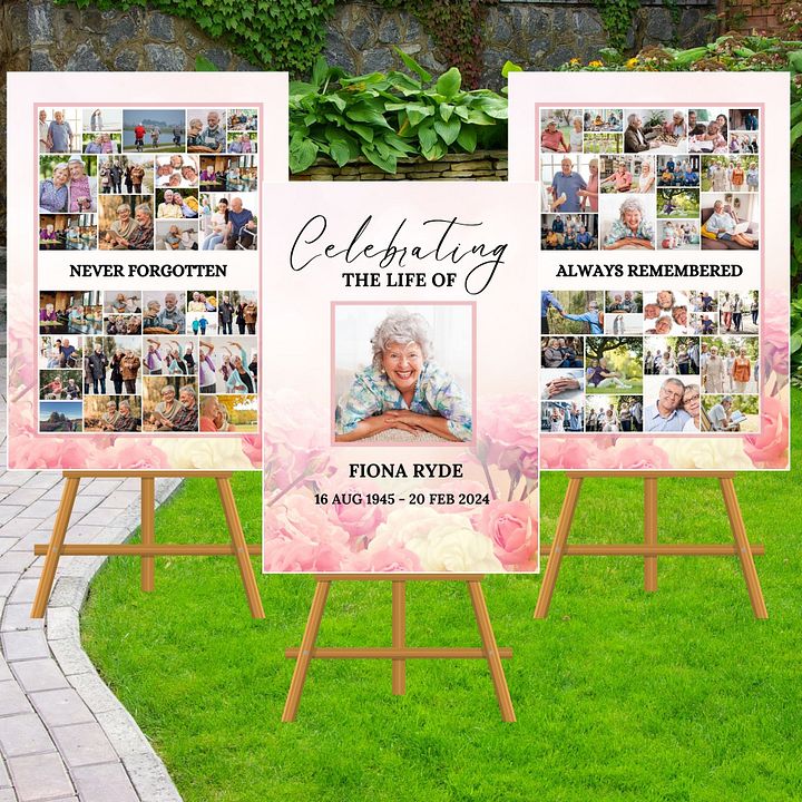 Rose Garden Funeral Photo Collage Sign Set Canva Template product image (2)