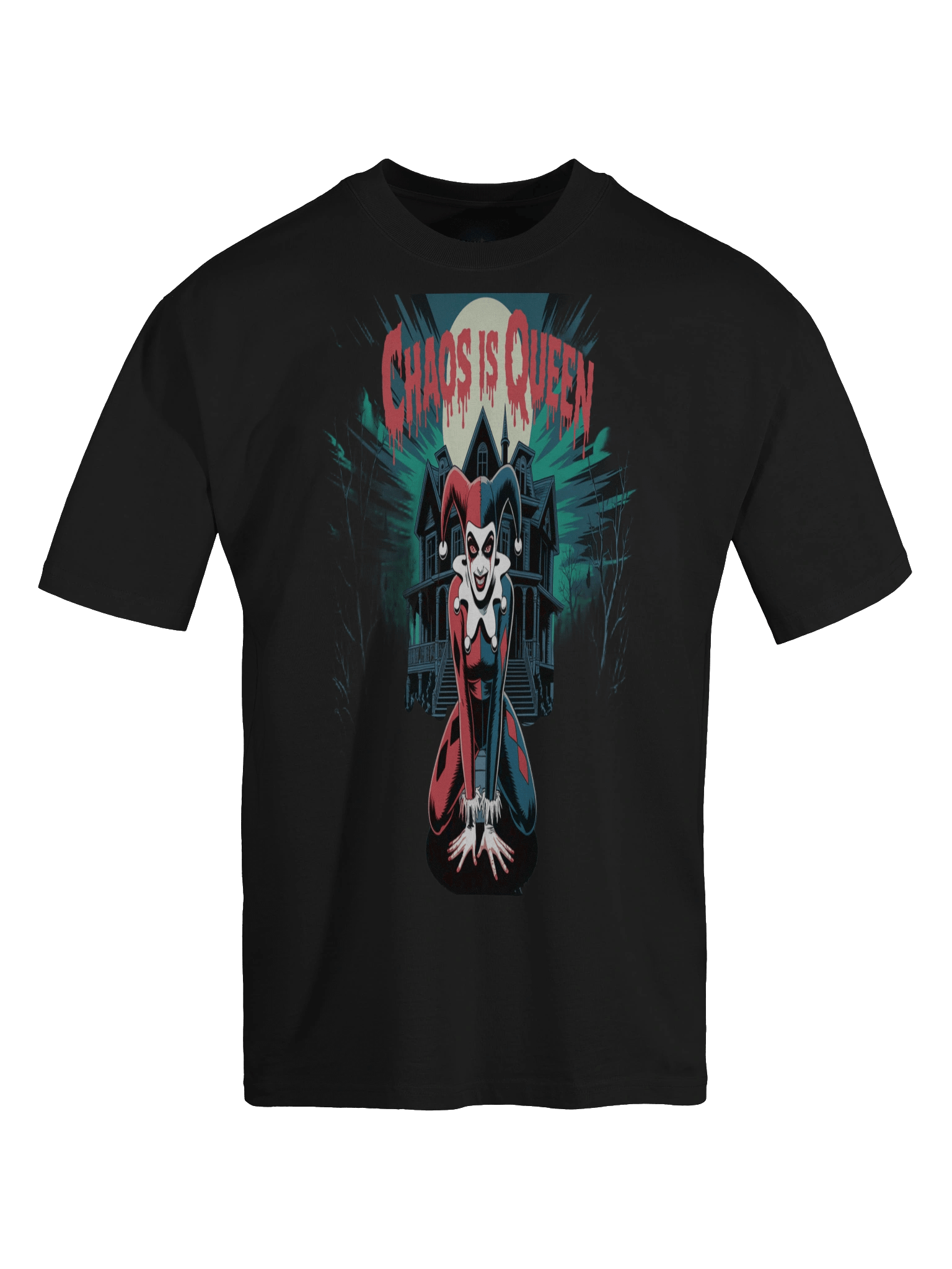 Harley Quinn 'Chaos is Queen' Haunted Manor Oversized Faded T-Shirt product image (1)