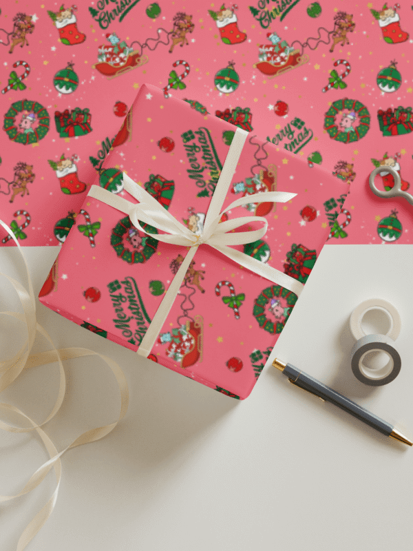 Dippy Deer’s Starry Pink Christmas Cheer Gift Wrap product image (2)
