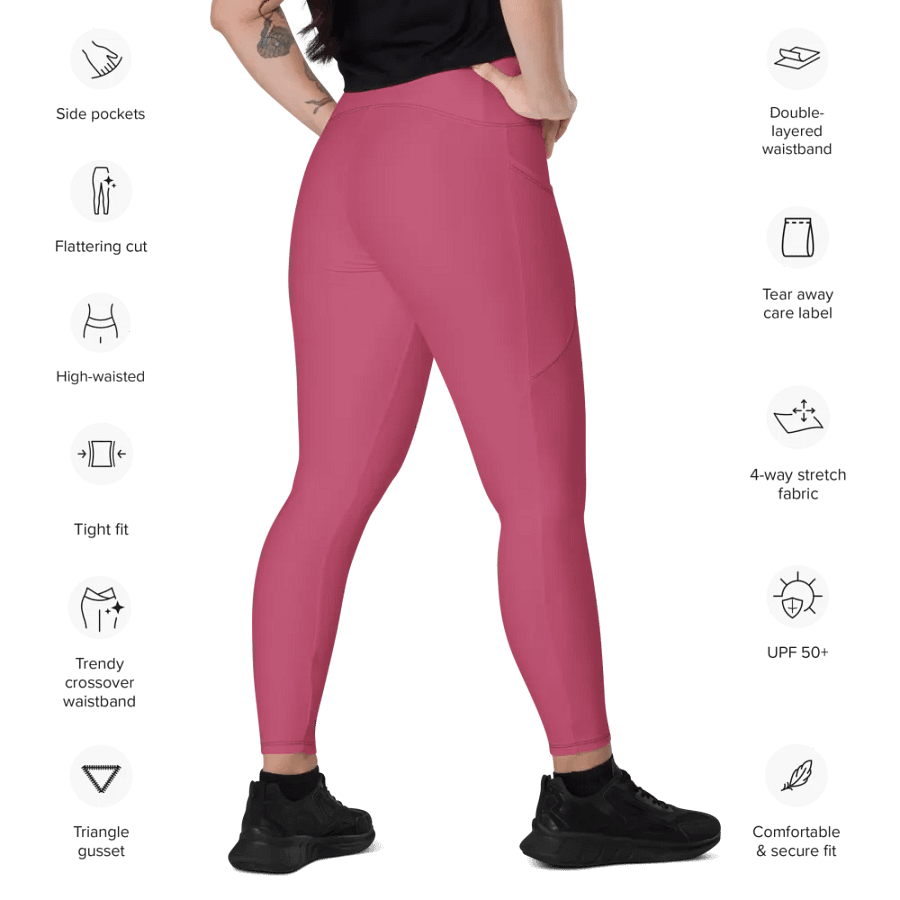 Plain Vibrant Red Soft Summer Women's High Waisted Premium Crossover Leggings with Pockets by Treasure Pie product image (11)