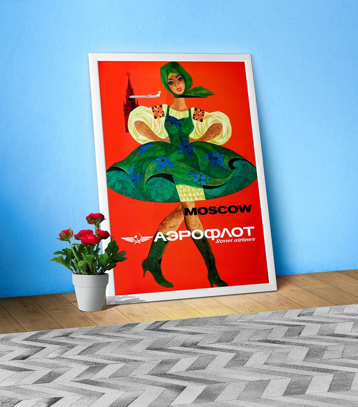 Soviet Aeroflot, USSR airlines 1970s: Moscow — Soviet retro travel poster product image (1)