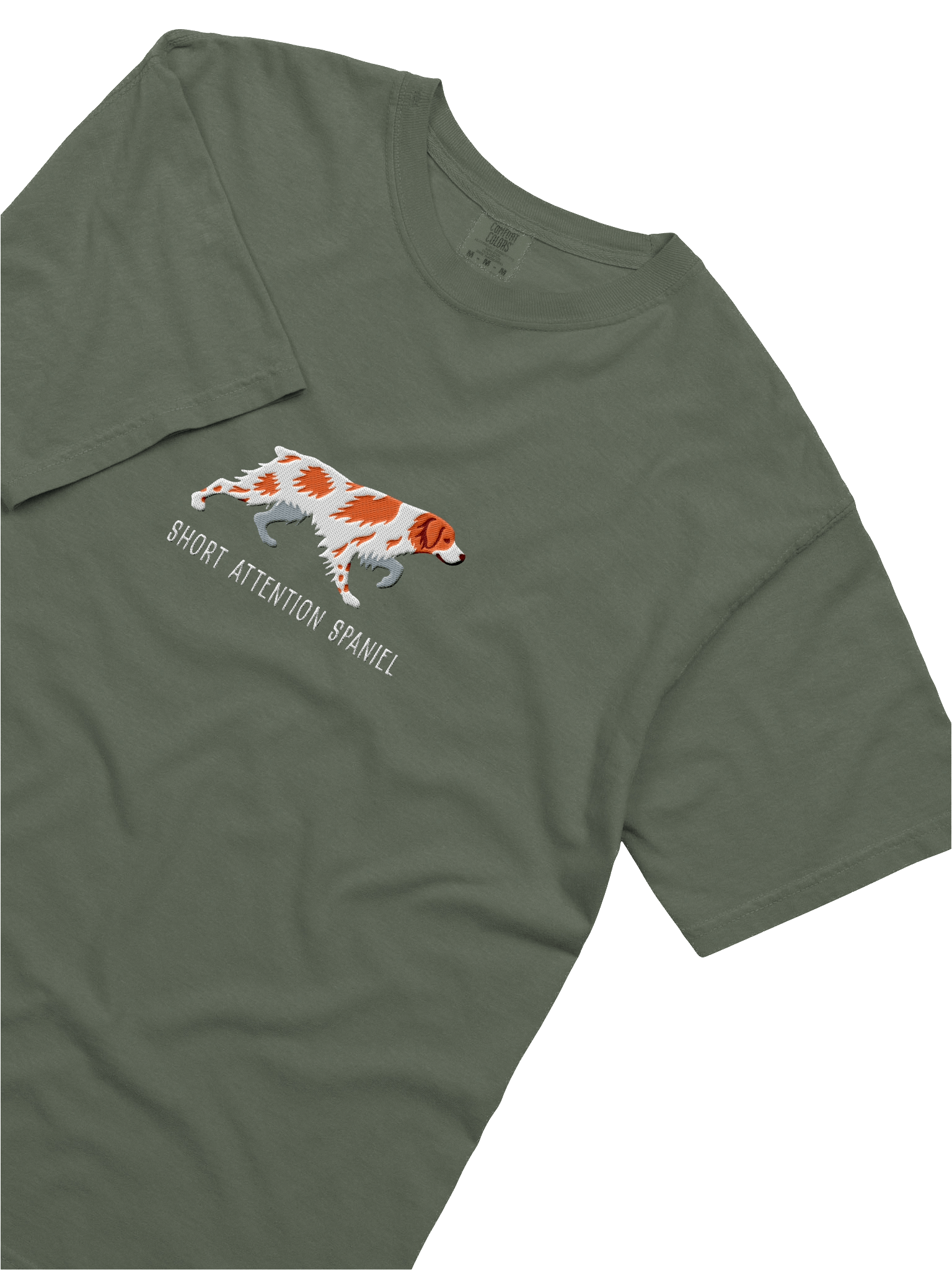 Short Attention Spaniel T-Shirt(Embroidered) of a Brittany Spaniel(Orange & White) product image (25)