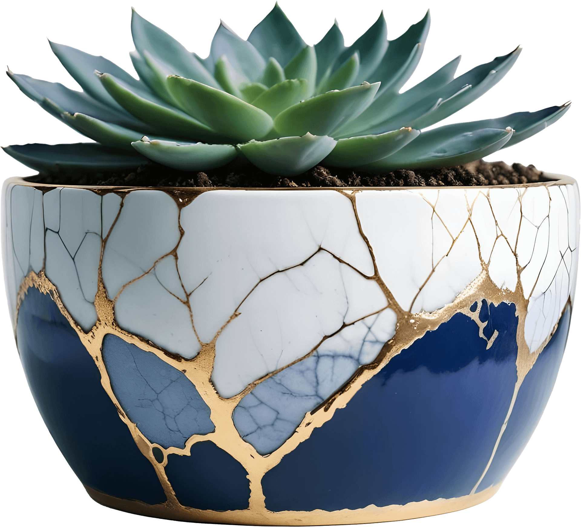 Kintsugi Harmony – Blue and White Ceramic Bowl PNG product image (1)
