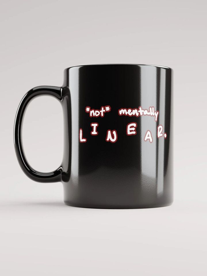 *not* mentally linear (lined design, #6D1616) glossy black mug product image (1)