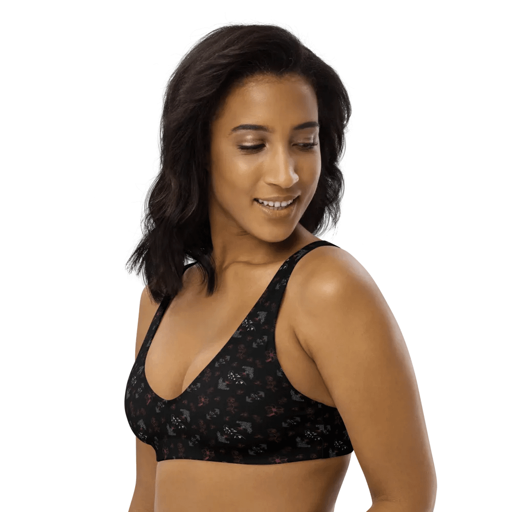 Magenta and White Flowers on Black Eco-Green Padded Bikini Top product image (4)