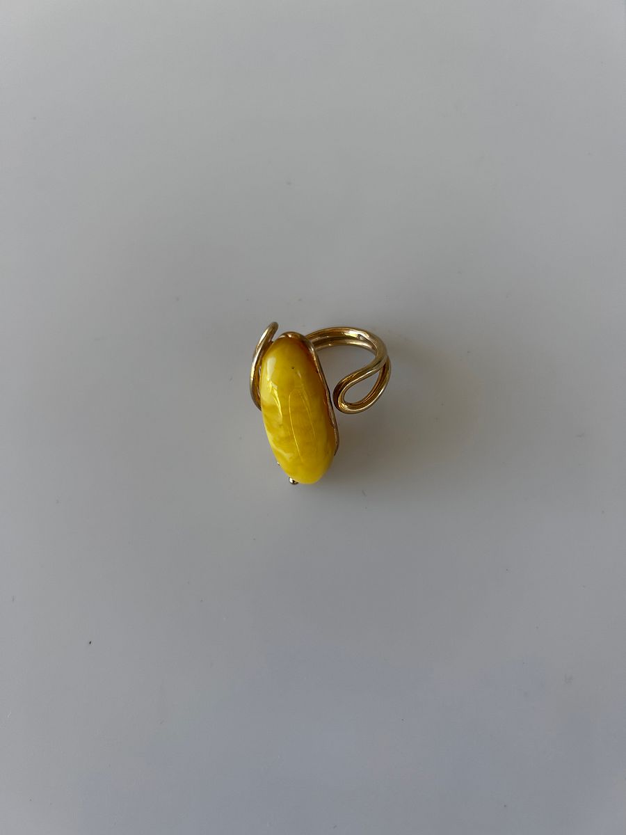 Baltic Egg Yolk Amber 925 Sterling Silver Swirl Design Adjustable Ring product image (1)