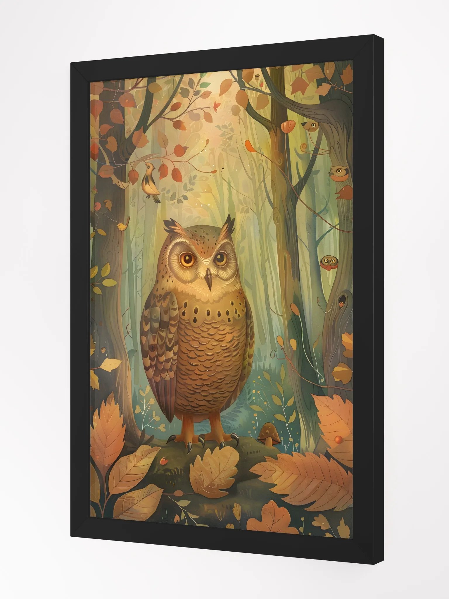 Whimsical owl perched in enchanted forest scenery. product image (2)