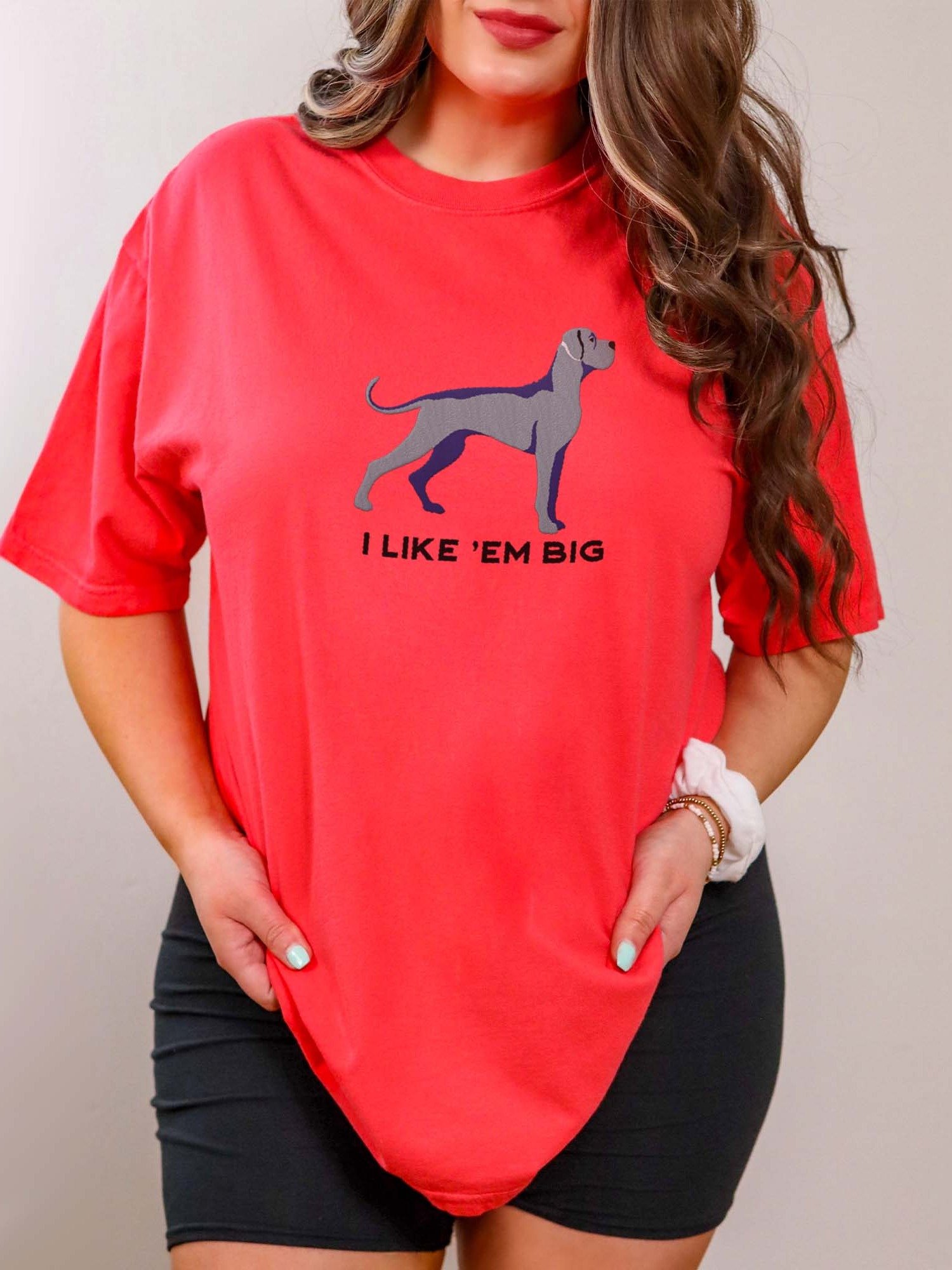 I Like 'Em Big T-Shirt(Embroidered) of a Great Dane(Gray) product image (2)