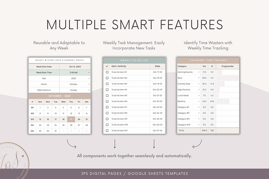 Time Blocking Planner Spreadsheet | Google Sheets Template | 24 Hour Weekly Schedule | Time Blocking Digital Planner | Monthly Task Calendar product image (5)