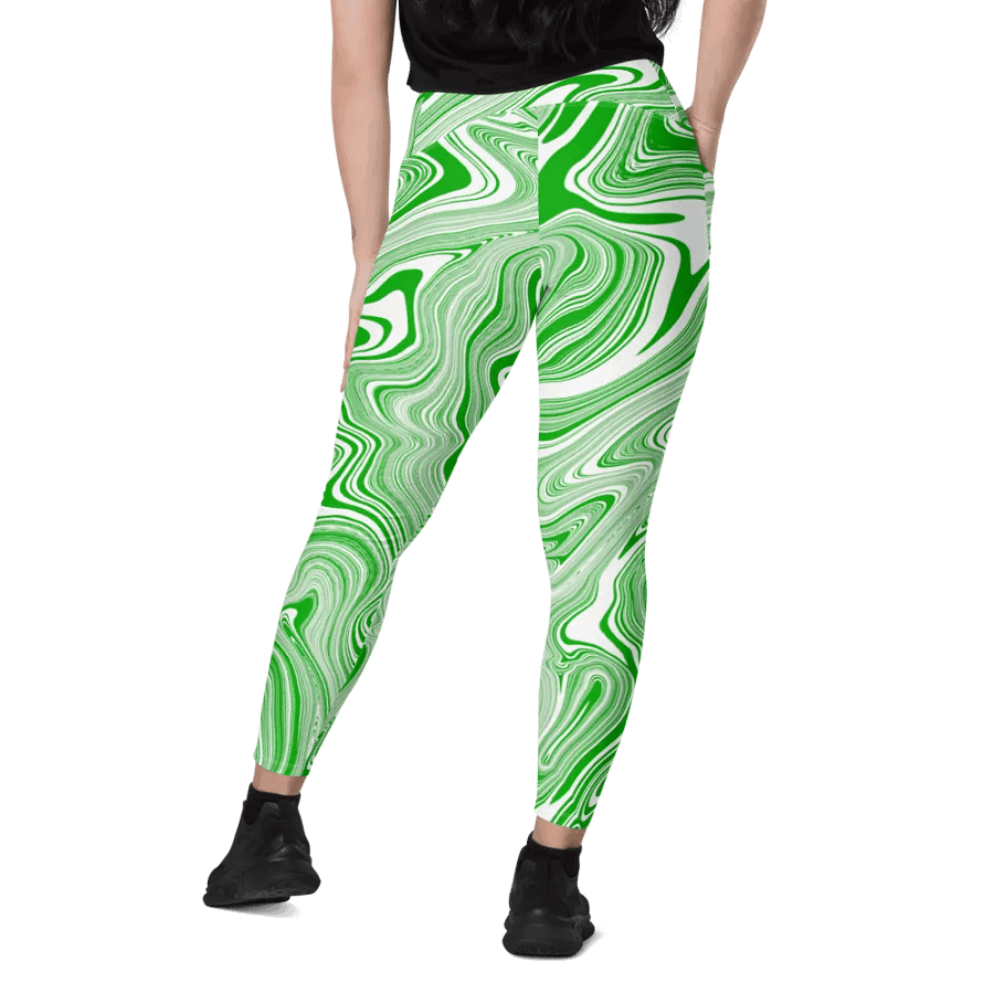 Leggings with Pockets - Green and White Liquid Swirls product image (12)