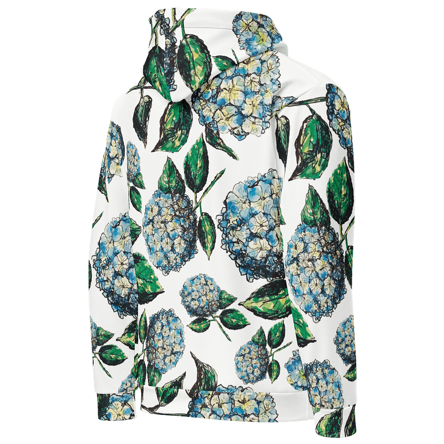 🌸 Coastal Bloom | Hydrangeas Repeat Pattern Hoodie | Monique Faella Designs™ | Unisex Floral Sweatshirt | Artful Botanical Fashion product image (5)