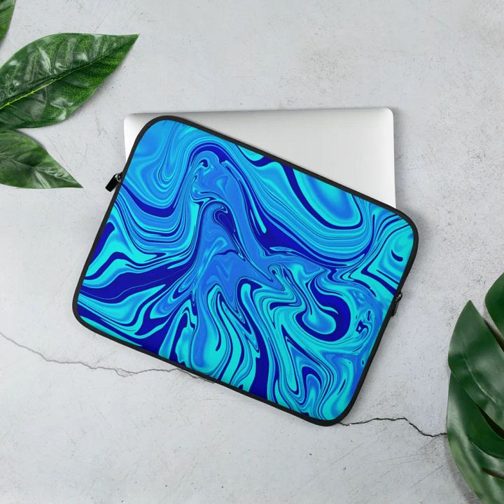 Laptop Sleeve - Light and Dark Blue Digital Fluid Art product image (3)