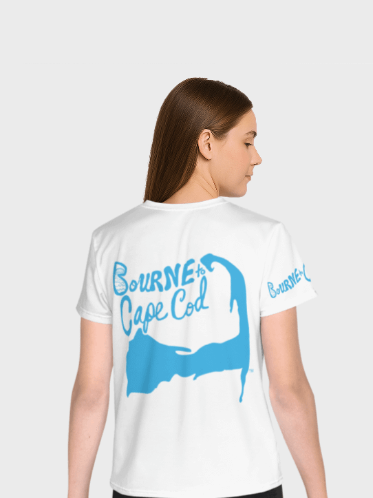 🦩YOUTH | Girls’ | BOURNE to Cape Cod™ | Logo Tee – All-Over Print | BRN.2C.C.™ | Coastal Cutie Vibes 💖| Blue Logo on White product image (2)