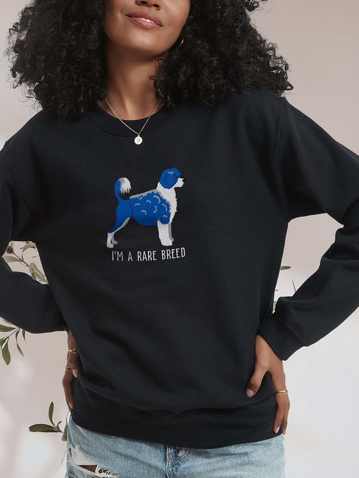 I'm a Rare Breed Sweatshirt (Embroidered) of a Portuguese Water Dog(Blue & White) product image (2)