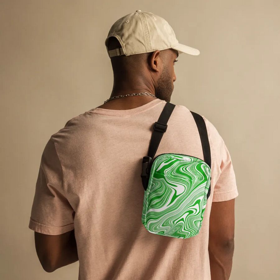 Utility Crossbody Bag - Green and White Liquid Swirls product image (12)