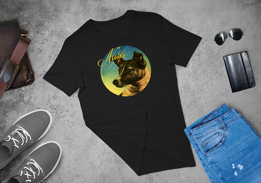 Laika, First space dog, Soviet vintage space — Unisex t-shirt, space t-shirt product image (4)