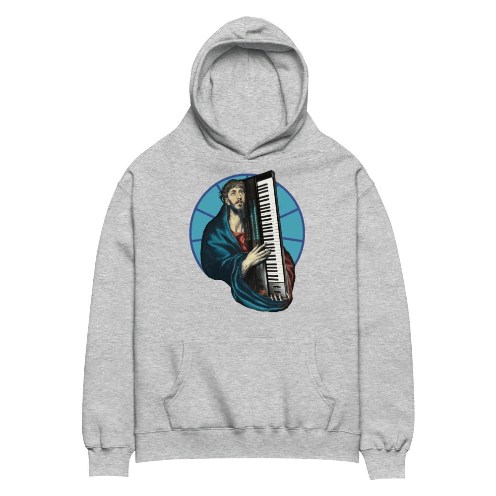 Christ Carrying the DX7 by Frank Fonik (Yamaha DX7), Techno EDM Unisex Premium Oversized Hoodie product image (2)