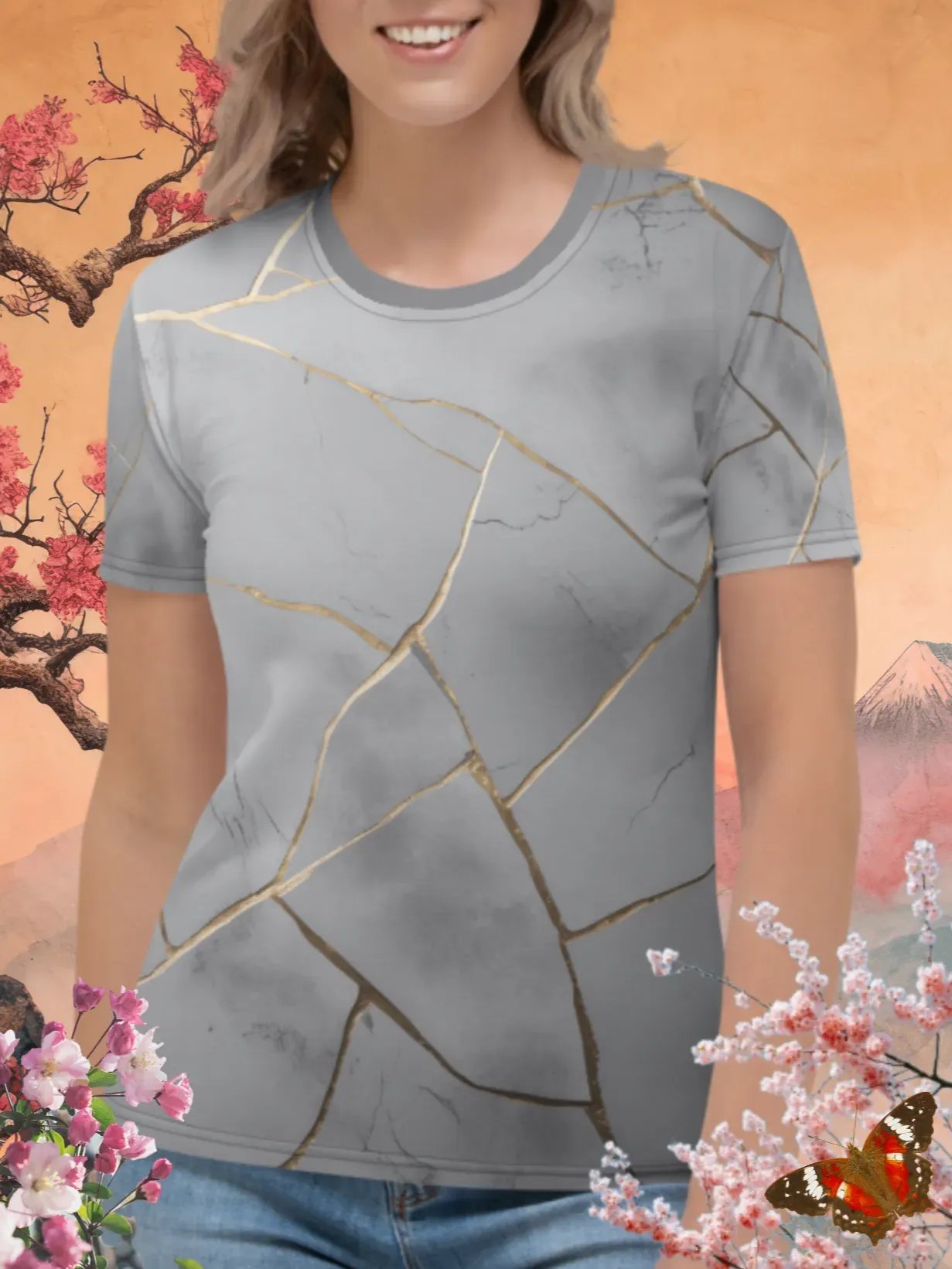 Grey & Gold Kintsugi Print T-Shirt product image (1)