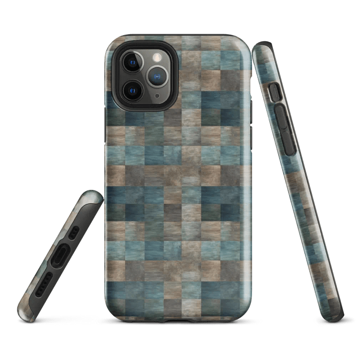 Tough Phone Case for iPhone® - Blue and Brown Checkered Pattern product image (1)