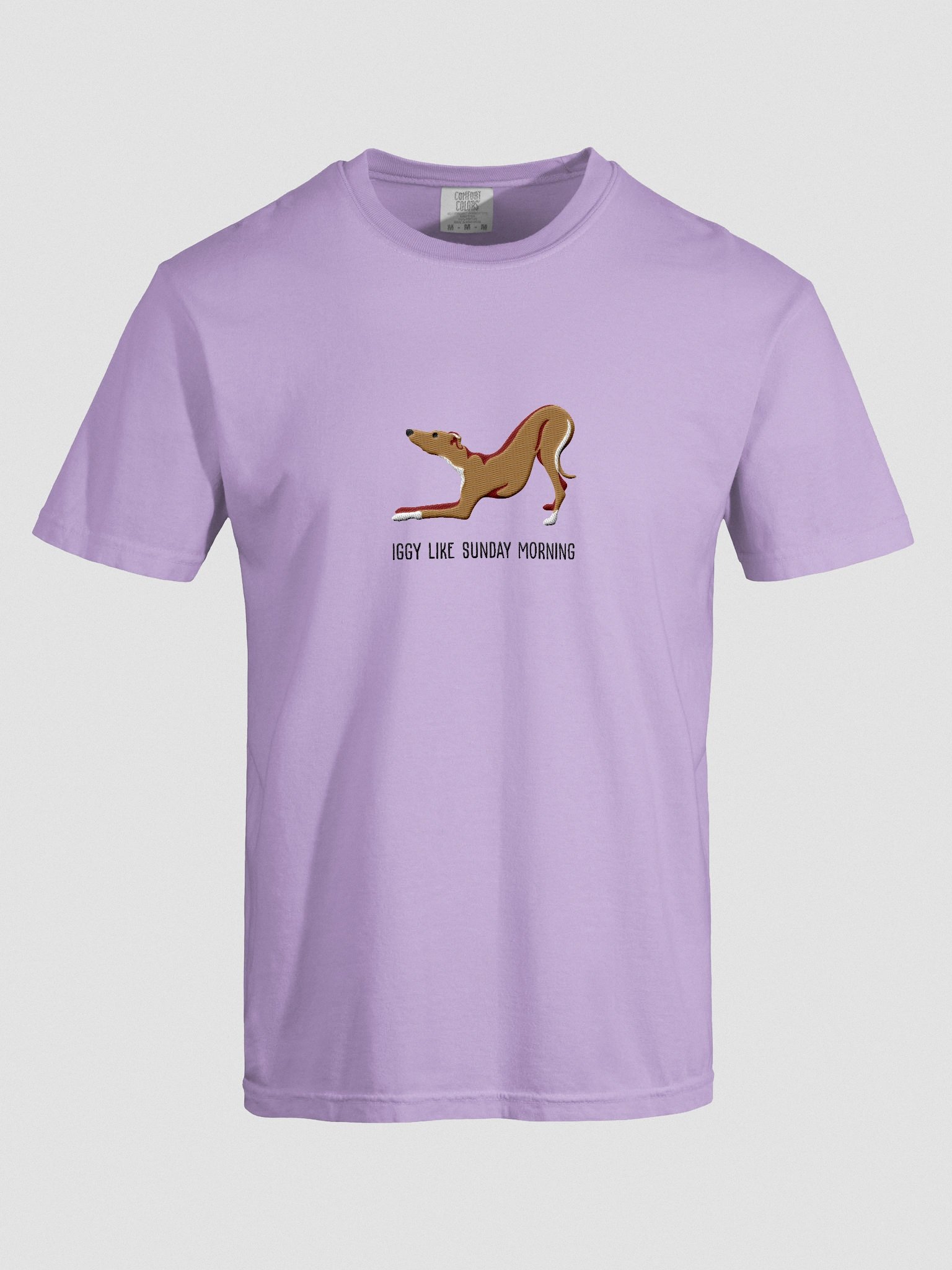 Iggy Like Sunday Morning T-Shirt(Embroidered) of an Italian Greyhound(Tan) product image (10)