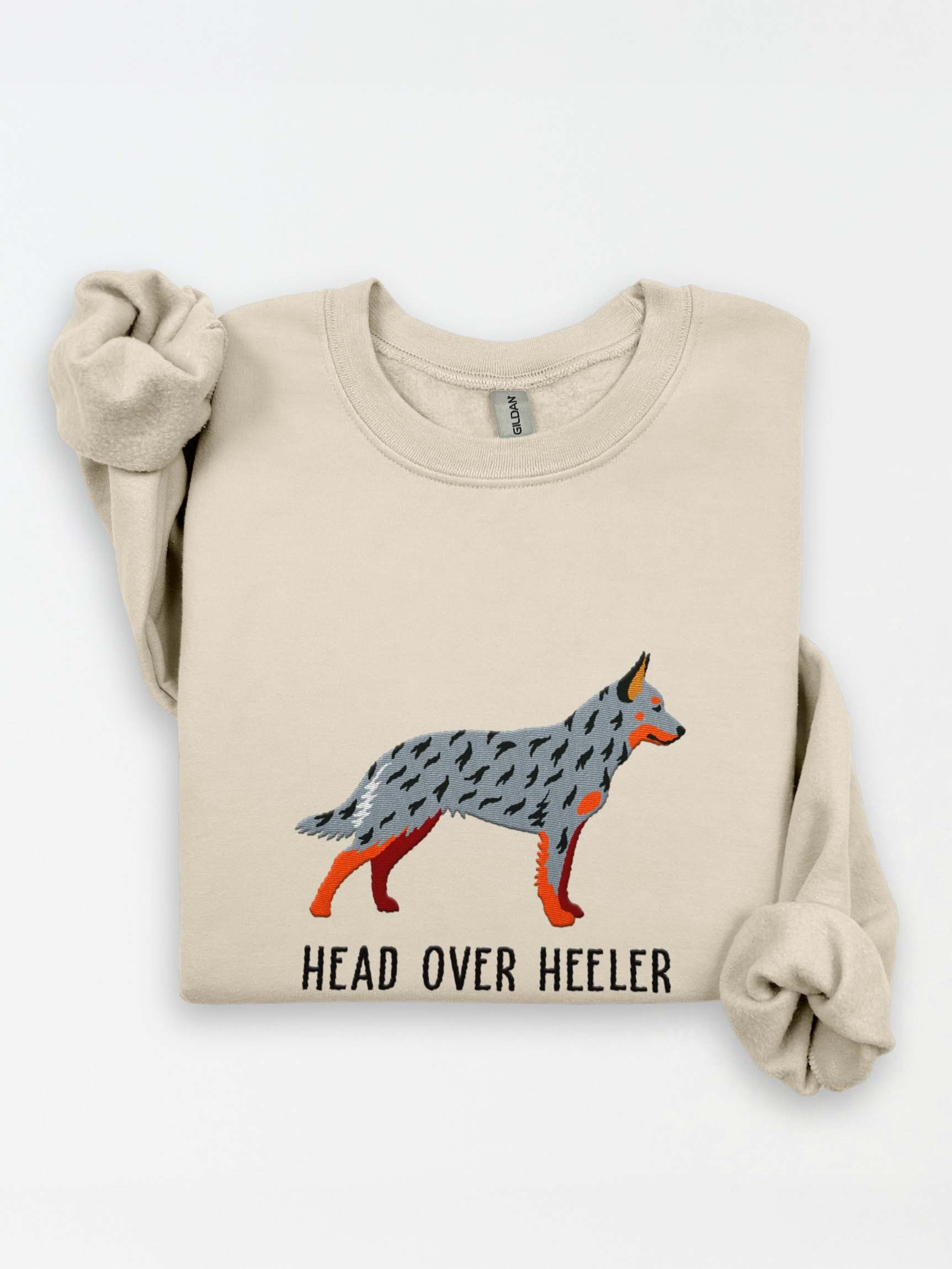 Head Over Heeler Sweatshirt (Embroidered) of an Australian Cattle Dog(Blue Heeler 2) product image (1)
