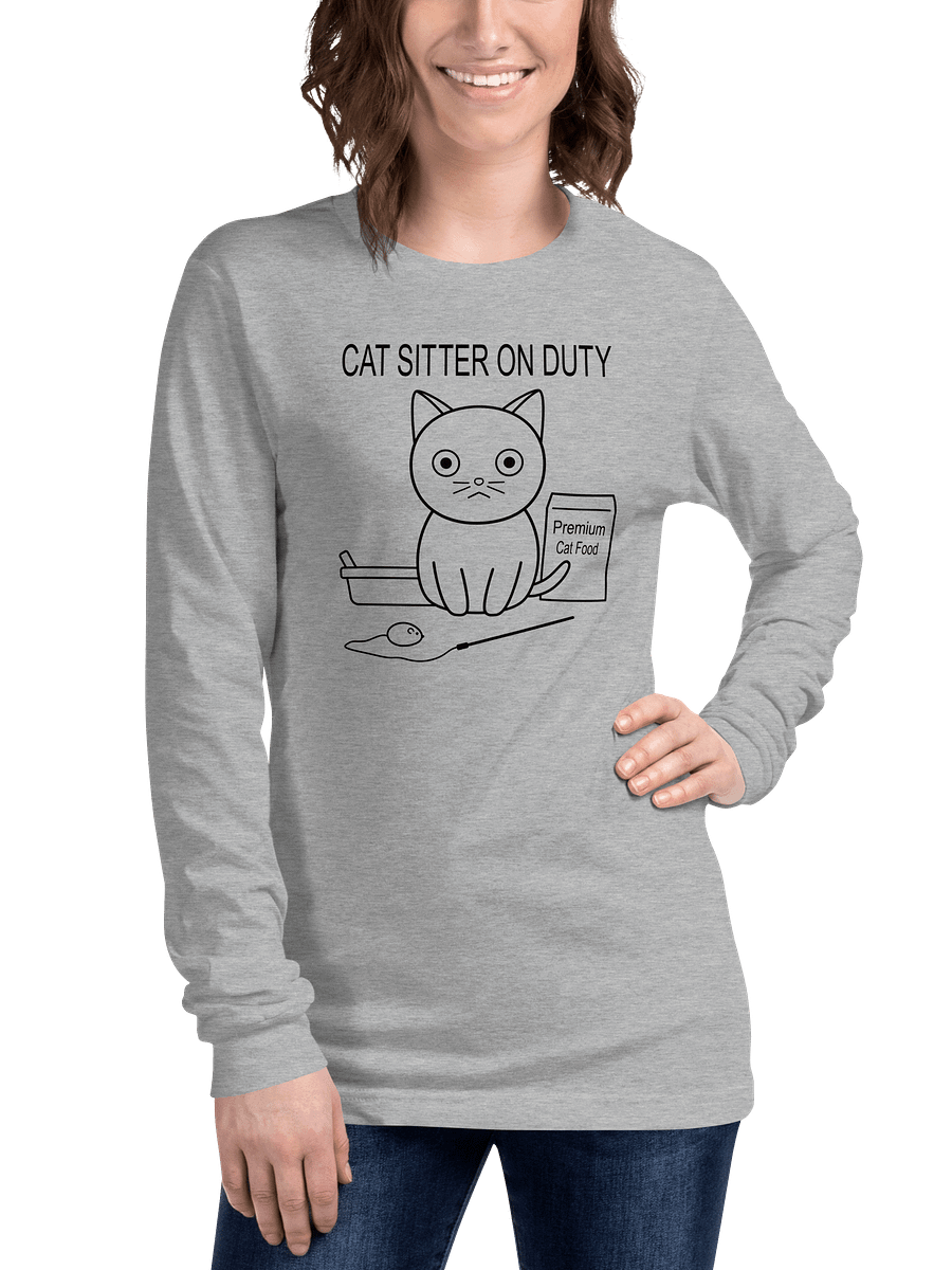 Cat Sitter on Duty Unisex Long Sleeve Tee, Black Print product image (3)