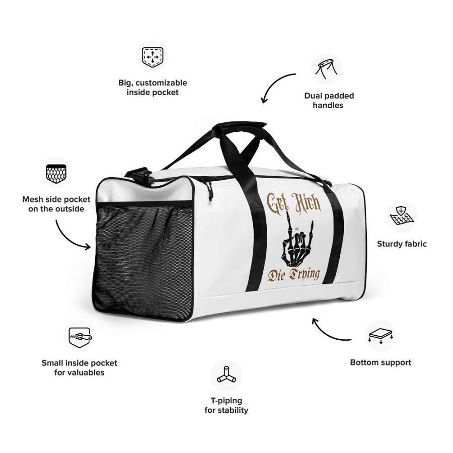 Get Rich or Die Trying Duffle Bag Designed by Anopa Silver product image (10)