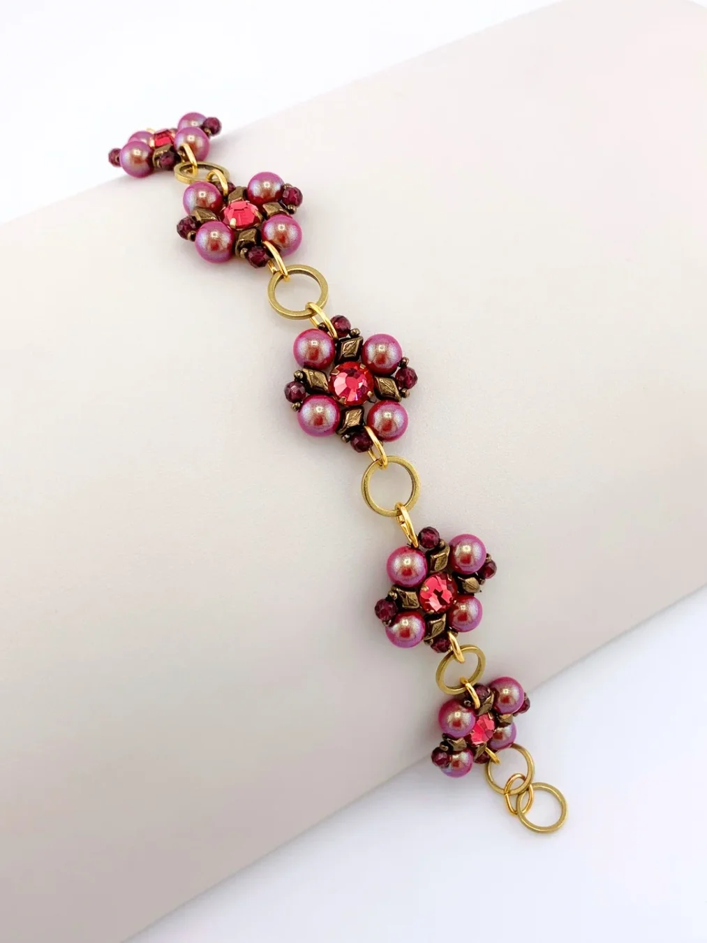 Antique Gold, Salmon Pink Handmade Bead and Crystal Bracelet product image (1)
