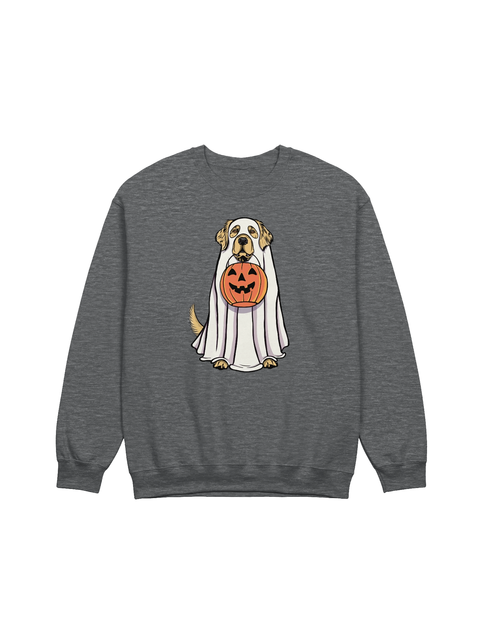 Funny Halloween Golden Retriever Sweatshirt | Funny Goldie Wearing a Ghost Costume and Holding a Pumpkin Basket product image (7)