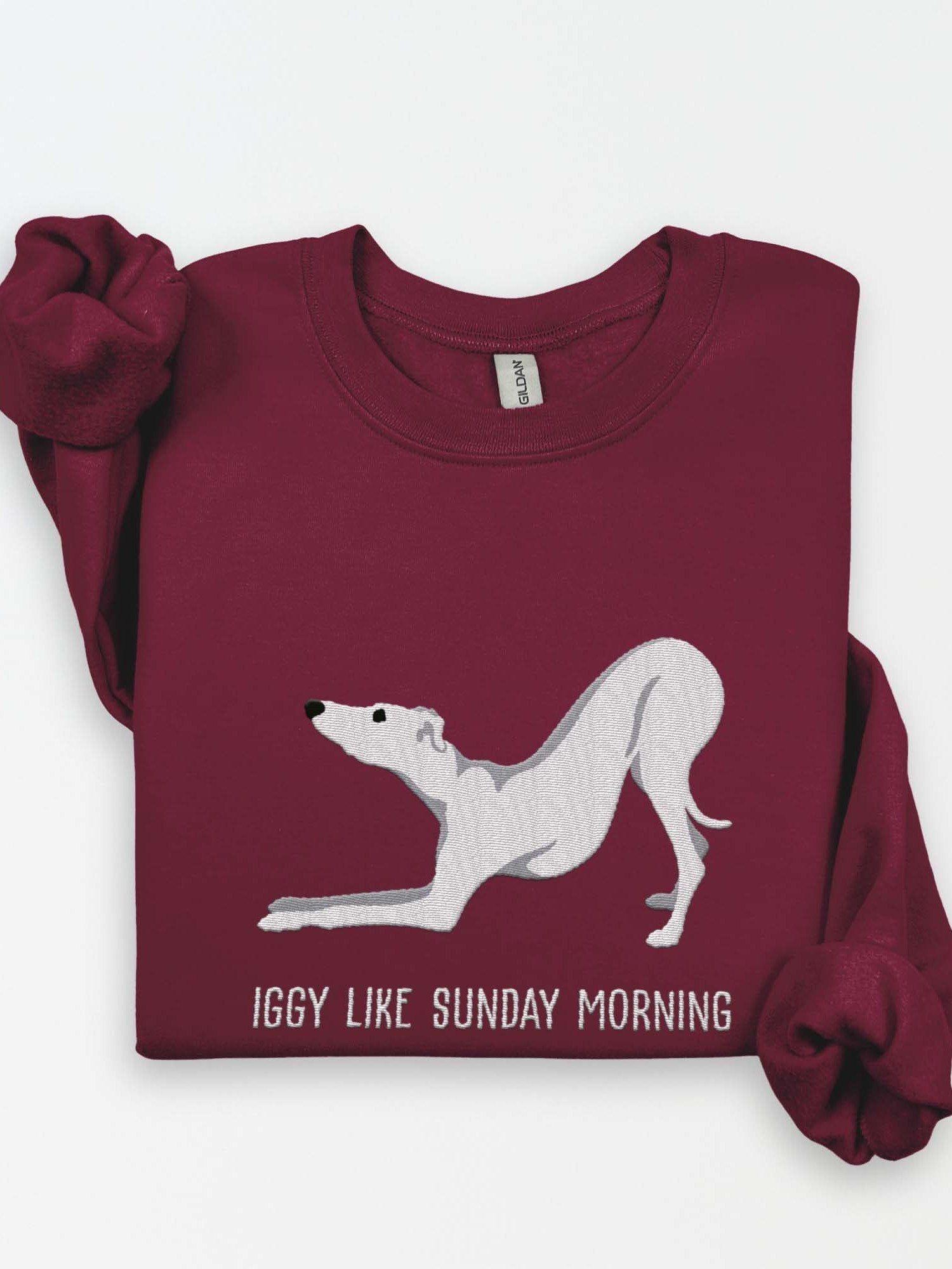 Iggy Like Sunday Morning Sweatshirt (Embroidered) of an Italian Greyhound(White) product image (1)