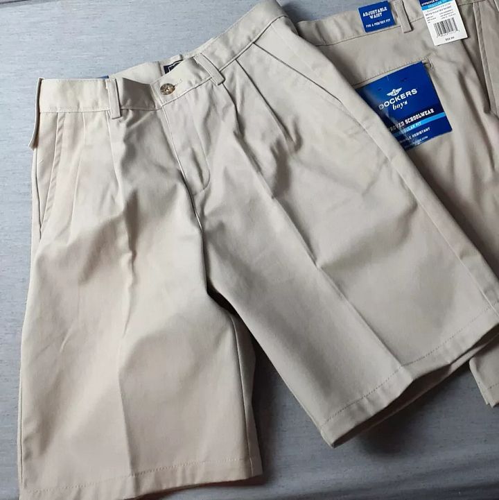 2 Pair NWT Dockers Boys Youth Sz 12 Khaki Shorts Pleated School Uniform product image (2)