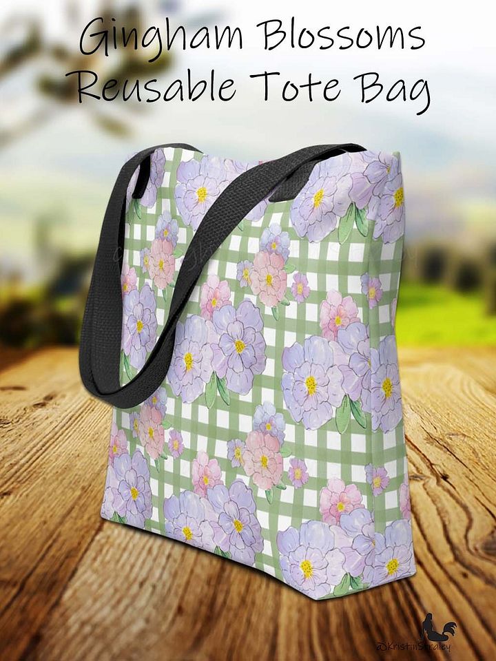 Gingham Blossoms - Med Lavender Flowers on Green Gingham product image (1)