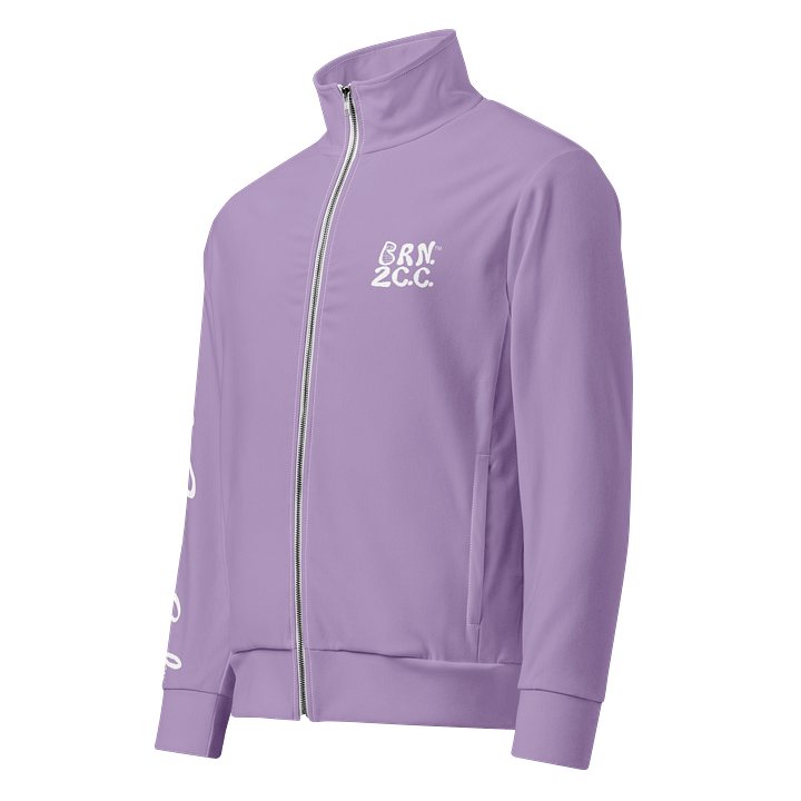 All-Over Print Recycled Track Jacket | Coastal Chill Meets Street Thrill | BOURNE to Cape Cod™ + BRN.2C.C.™ | White Logos on East Side Lavender product image (1)
