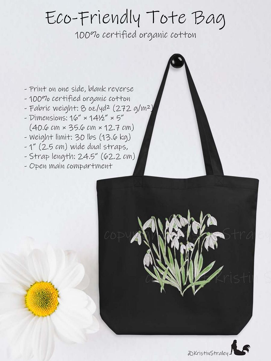 Snowdrop Watercolor and Ink Flowers Eco Cotton Tote Bag product image (3)